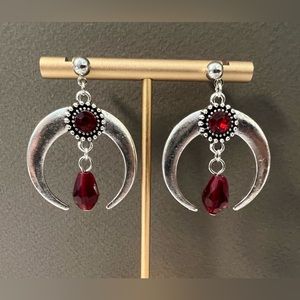 Stylish Goth Dangle Earrings - Silver & Red Elegant Witchy Earrings